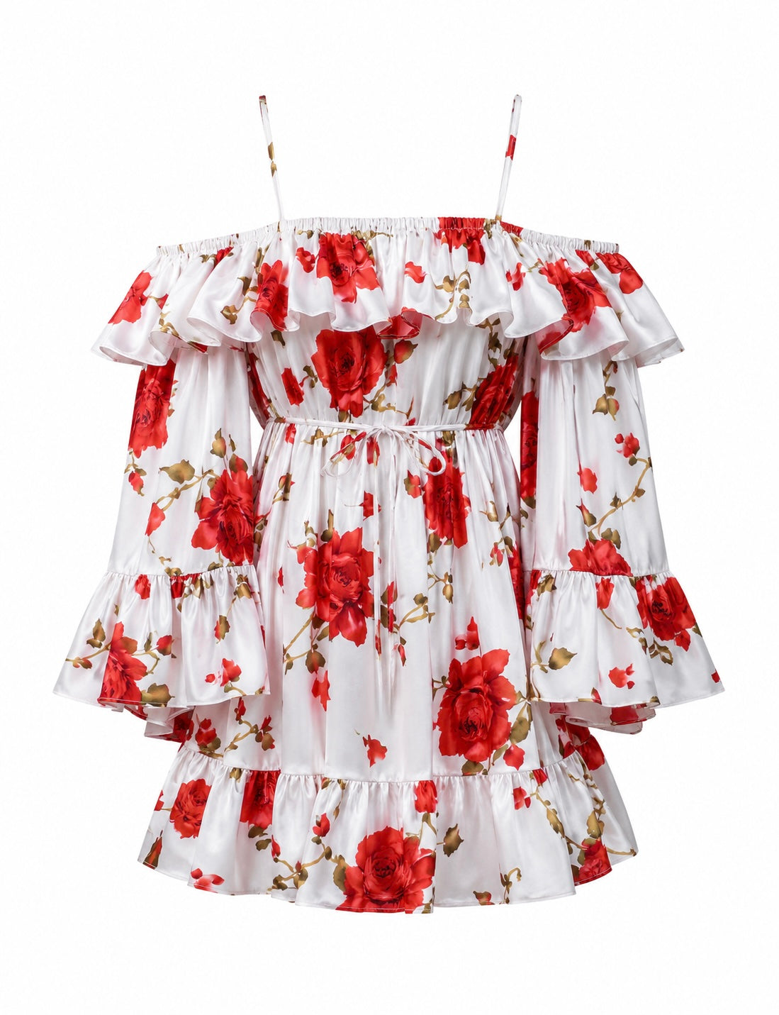 OFF-SHOULDER SILK SATIN MINI DRESS