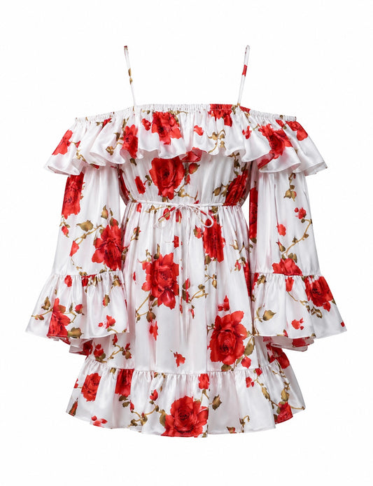 OFF-SHOULDER SILK SATIN MINI DRESS