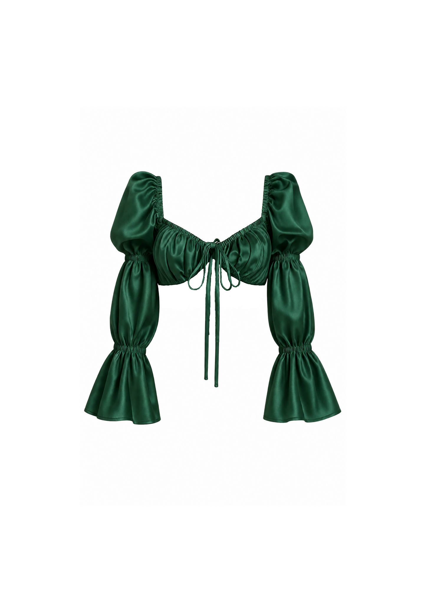 LONG PUFF SLEEVED EMERALD SATIN BLOUSE