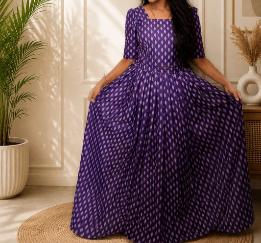Purple Ikat Digital Printed Top & Skirt